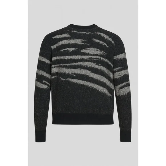 AllSaints Oversized Mohair Sweater in Gray + Black Abstract Stripe
